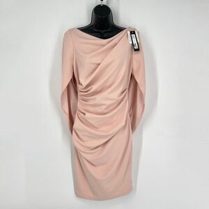 Betsy & Adam NEW Drape Back Ruched Front Sheath Dress Sz 4 Blush Pink 3/4 Sleeve